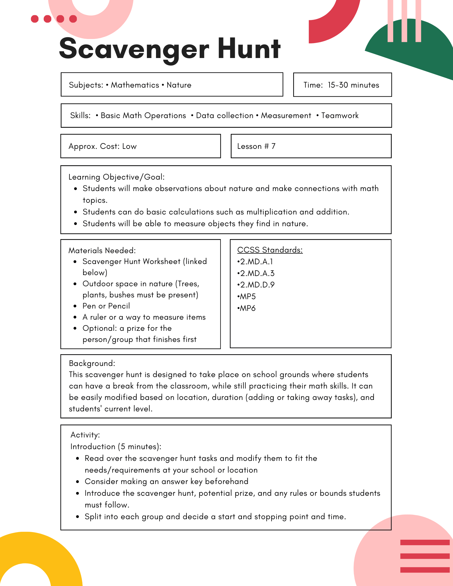 Nature Scavenger Hunt | Lesson Plan